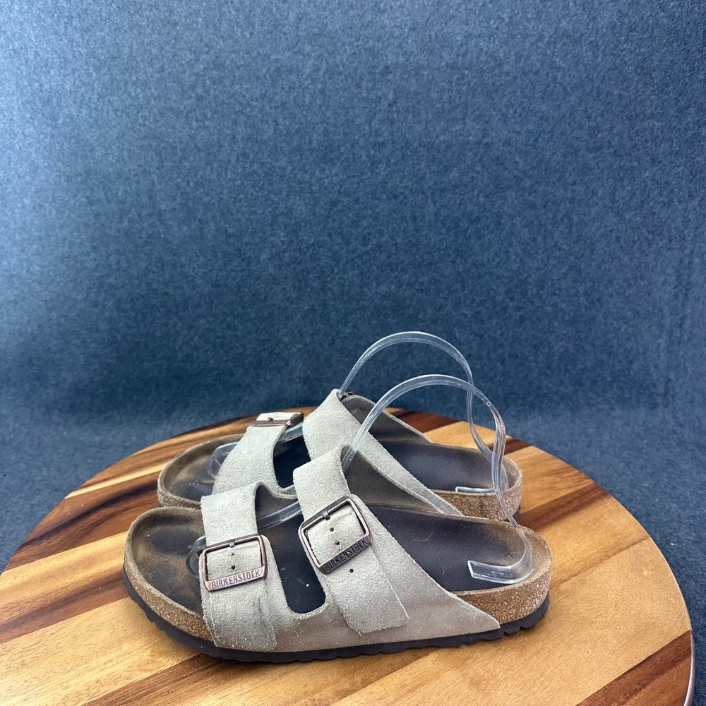 Birkenstock Arizona Suede Sandals Taupe Women Size 8 Two Strap Cork Slide - Picture 7 of 14